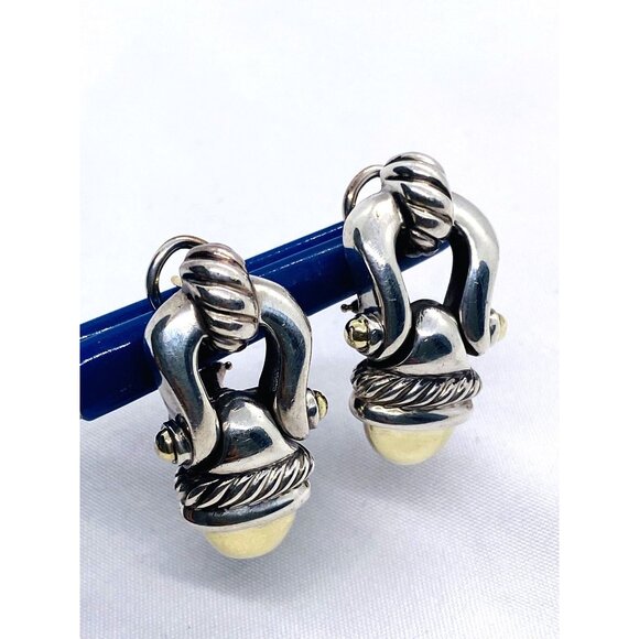 David Yurman 925 Sterling Silver 14K 585 Acorn Door Knocker Earrings - Picture 5 of 10